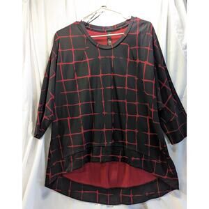 Melissa McCarthy Seven7 Black w/red Grid High-Low Blouse Size 1X